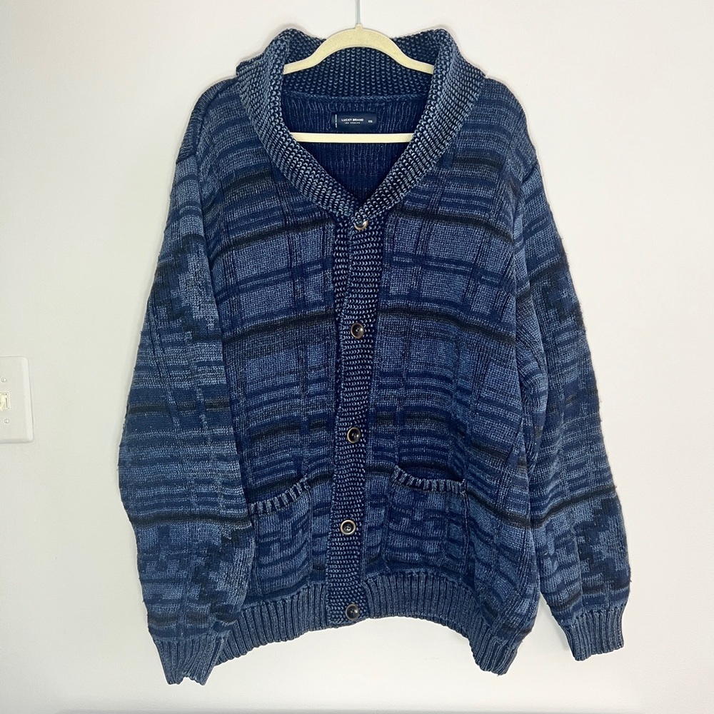 Lucky Brand Patterned Heavyweight Cardigan – Navy Blue, XXL